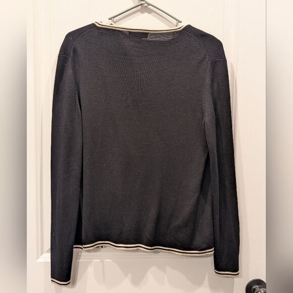 Ann Taylor Small 100% Silk Sweater Set Womens Black Beige Striped Cardigan Tank - Picture 5 of 7